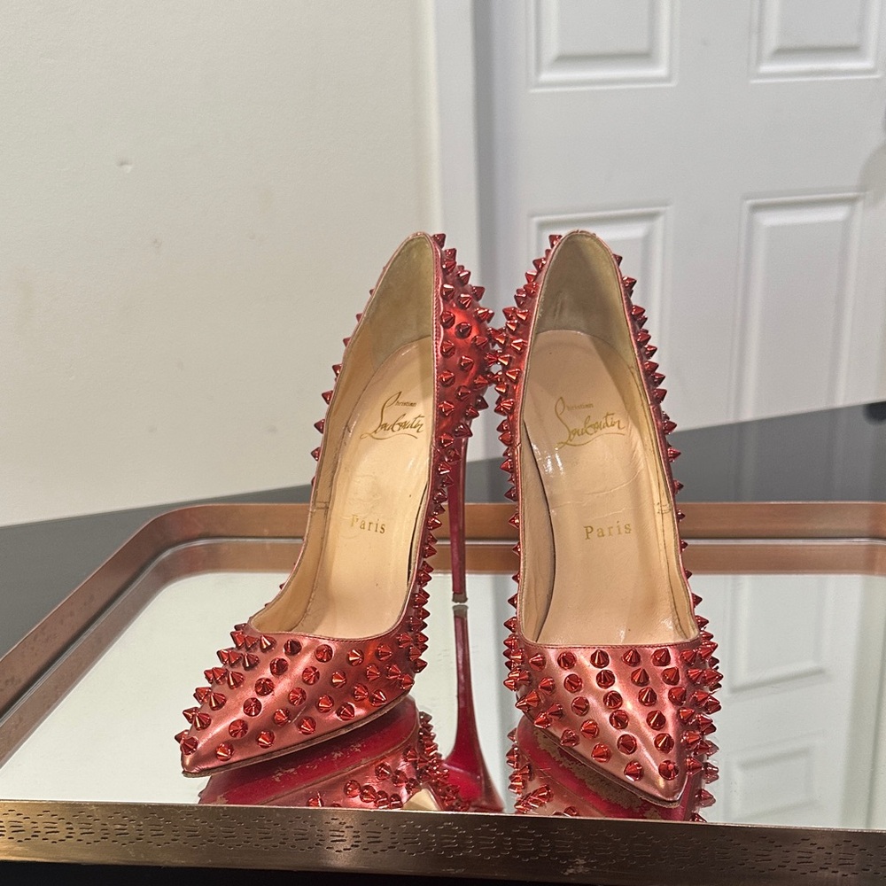 Christian Louboutin Spiked Red Heels - Picture 2 of 10